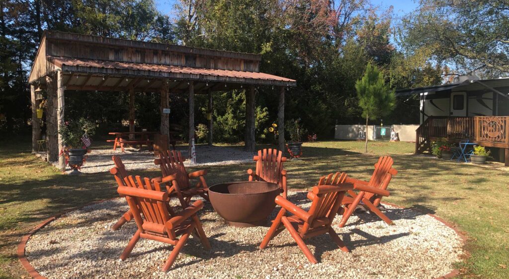 Wagon Train RV Park Camping Fire Pit and Pavilion